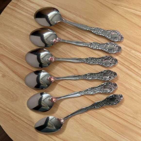Vtg International INS154 Tablespoons Set Of 6 Solid Roses Stainless Steel Flatwa - Picture 7 of 11